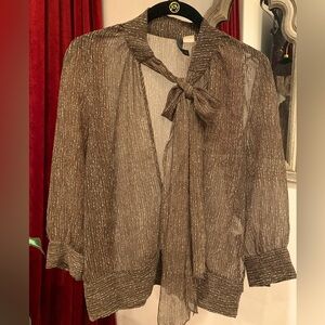 EUC Divided by H&M Semi Sheer Secretary Bow Blouse Size 6
